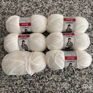 Premier Yarns Coral White Acrylic Yarn Lot of 6 Skeins 15-101 Dye Lot 2880